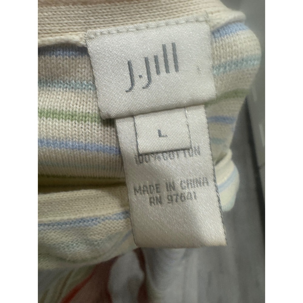 J. Jill Multi Color Striped Patchwork Cotton Knit Boat Neck Sweater Top Large - Picture 4 of 4